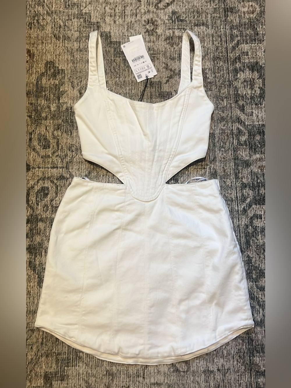 Zara White Cutout Jean Corset Mini Dress